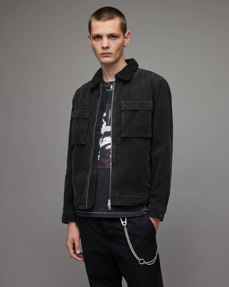 Allsaints Rikers Corduroy Sherpa Fodrade Jacka Herr Svarta | SE.MA023X-451