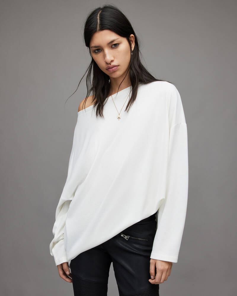 Allsaints Rita Oversized T-shirt Dam Vita | SE.WM020N-4068