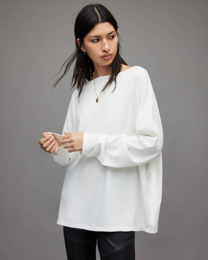 Allsaints Rita Oversized T-shirt Dam Vita | SE.WM020N-4068