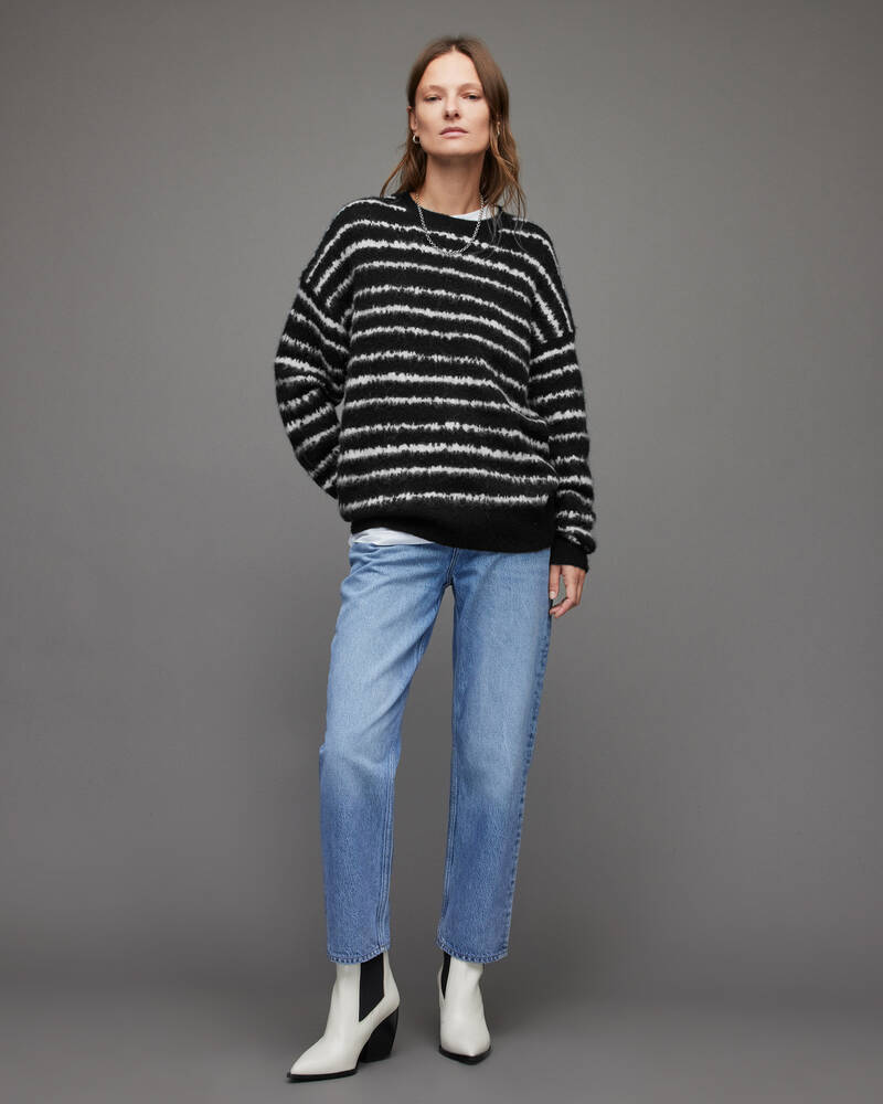 Allsaints Rosco Randig Jumper Stickat Dam Svarta Vita | SE.WK042W-5330