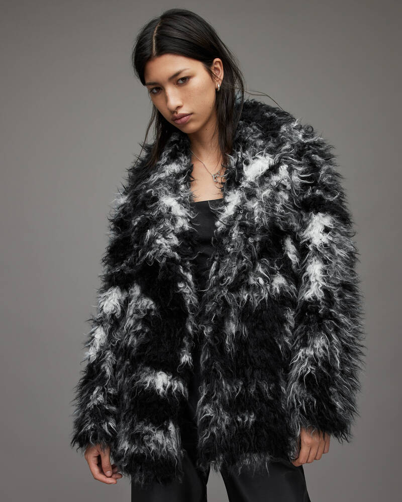 Allsaints Rupi Faux Fur Rockar Dam Svarta Vita | SE.WO100X-250