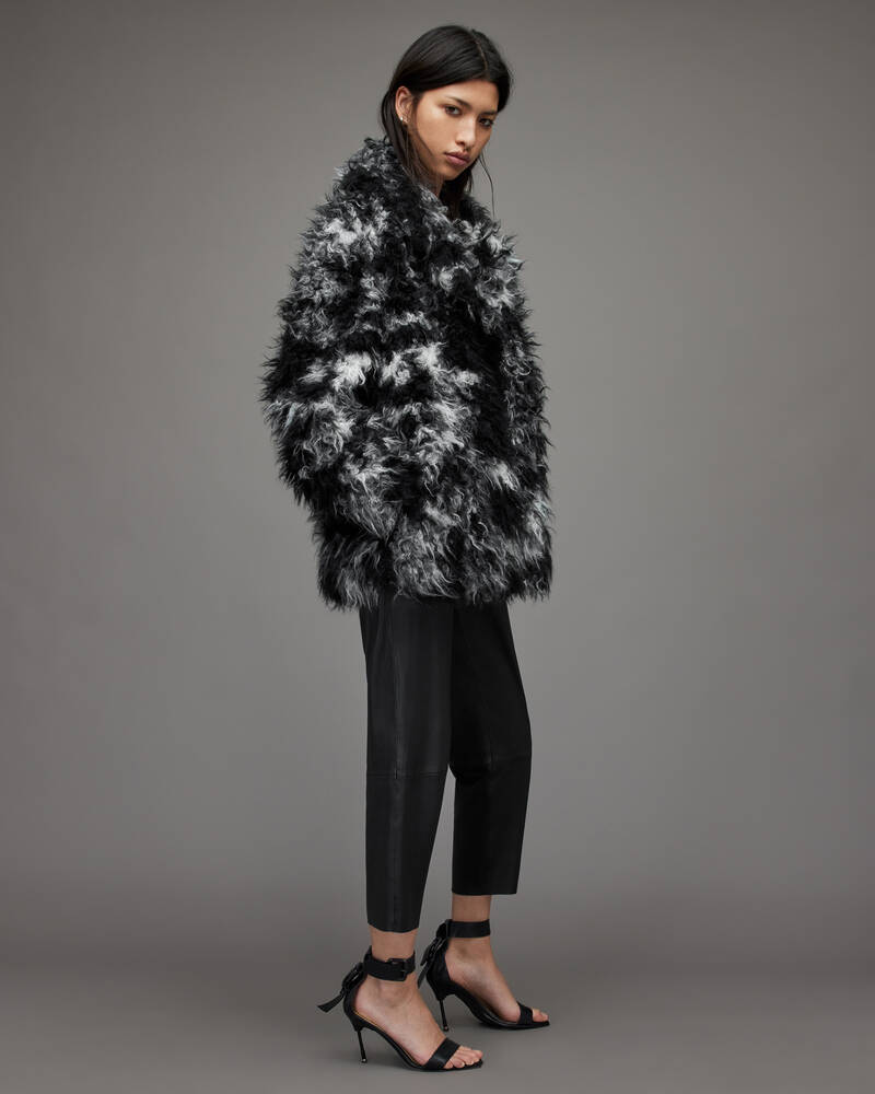 Allsaints Rupi Faux Fur Rockar Dam Svarta Vita | SE.WO100X-250