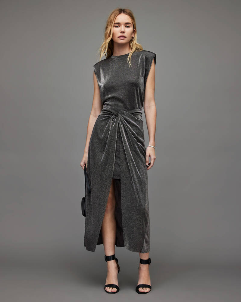 Allsaints Sami Metallic Kjolar Dam Silver | SE.WS026X-34