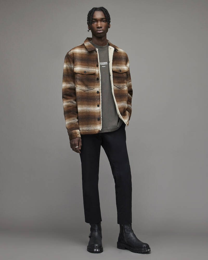 Allsaints Seneca Check Sherpa Fodrade Jacka Herr Bruna | SE.MJ049X-6