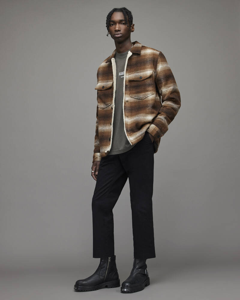 Allsaints Seneca Check Sherpa Fodrade Jacka Herr Bruna | SE.MJ049X-6