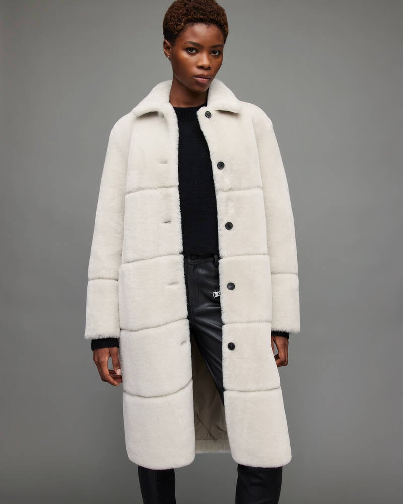 Allsaints Serra Shearling Taped Jacka Dam Vita | SE.WL111X-4193