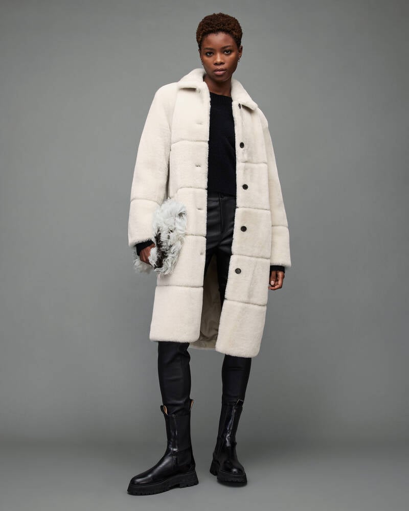 Allsaints Serra Shearling Taped Jacka Dam Vita | SE.WL111X-4193