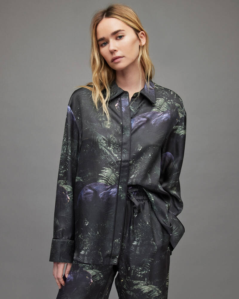 Allsaints Sofi Kim Silk Blend Pyjama Shirt Nattkläder Dam Gröna | SE.WX016X-5406