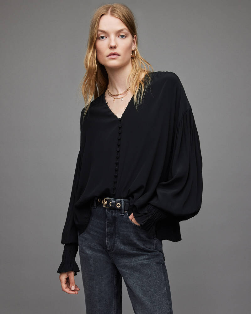 Allsaints Stella Blouse Blast Dam Svarta | SE.WM235X-5