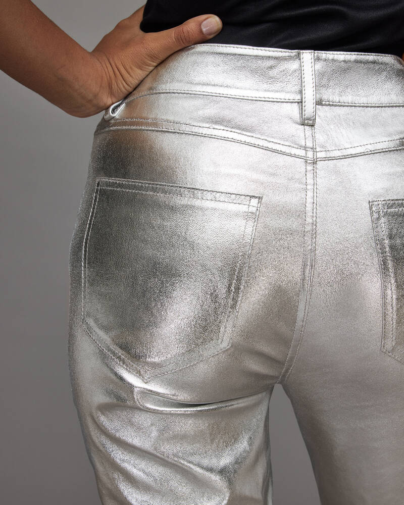 Allsaints Suri Metallic Läder Biker Jeans Dam Silver | SE.WL153X-34