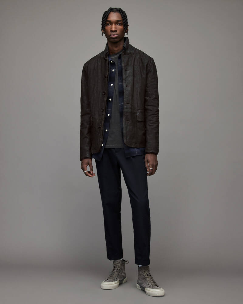 Allsaints Survey Läder Blazer Jacka Herr Mörkgrå | SE.ML051D-3988