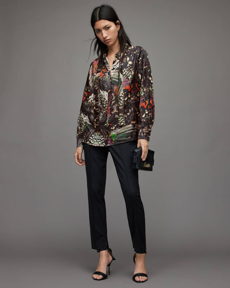 Allsaints Toni Gene Butterfly Silk Blend Shirt Skjorta Dam Gröna | SE.WM209X-8080