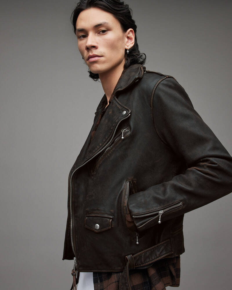 Allsaints Torren Läder Biker Jacka Herr Bruna | SE.ML078X-6