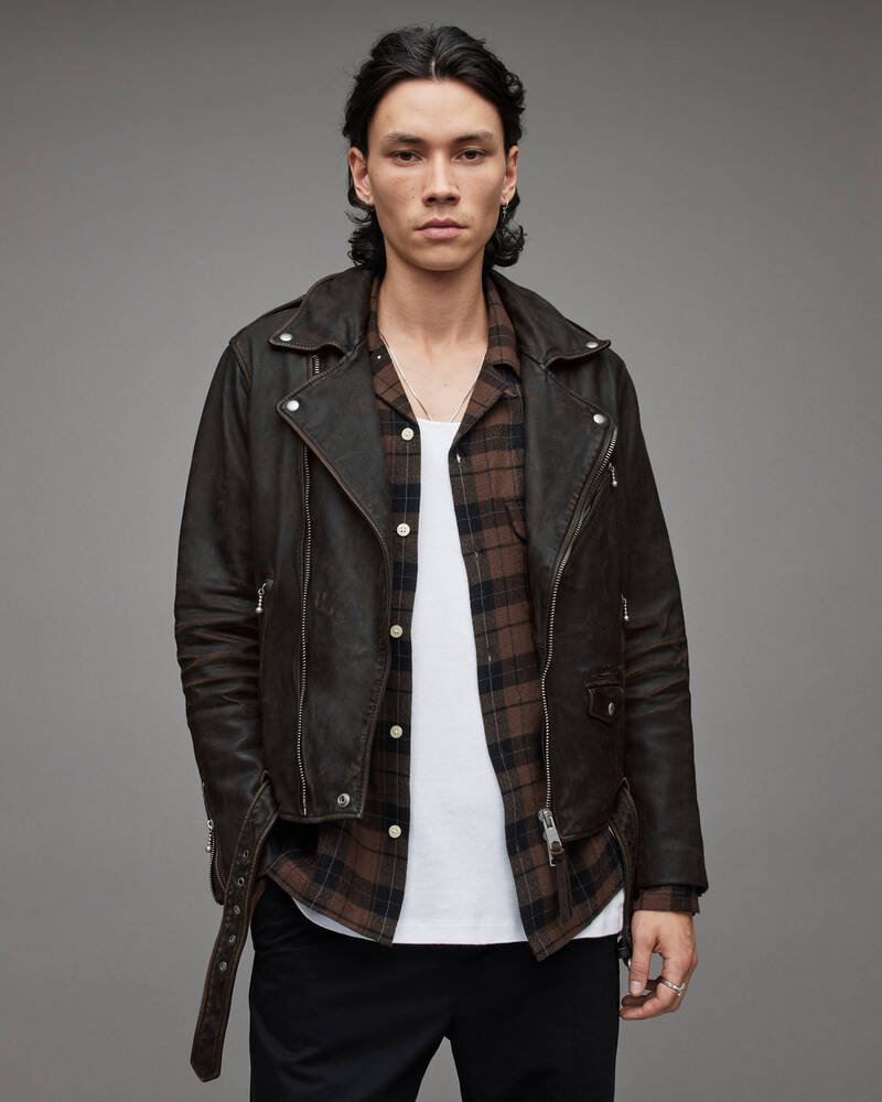 Allsaints Torren Läder Biker Jacka Herr Bruna | SE.ML078X-6