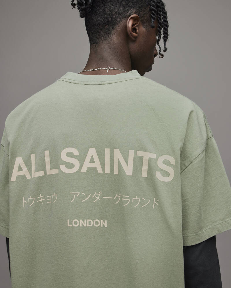 Allsaints Underground Crew T-shirt Herr Beige Gröna | SE.MG317X-7615