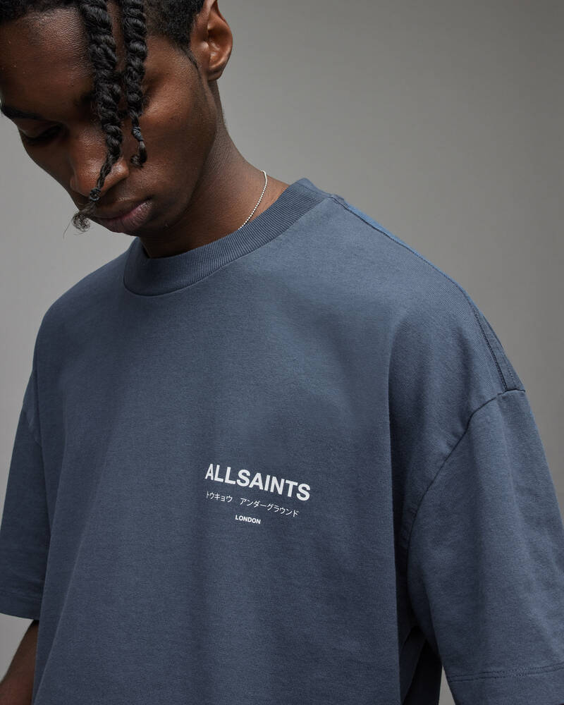 Allsaints Underground Crew T-shirt Herr Blå | SE.MG342X-7845