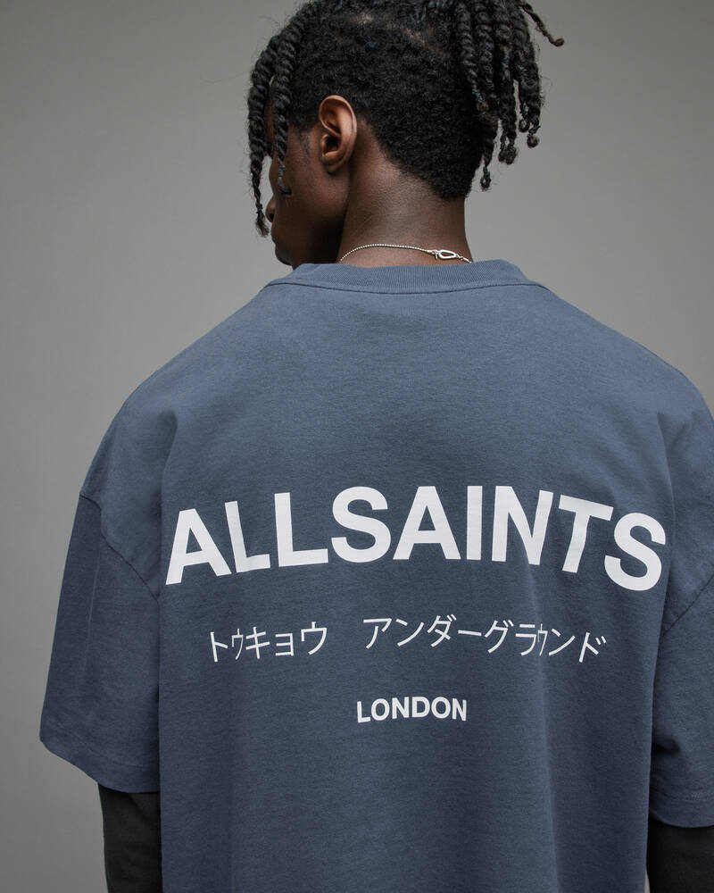 Allsaints Underground Crew T-shirt Herr Blå | SE.MG342X-7845