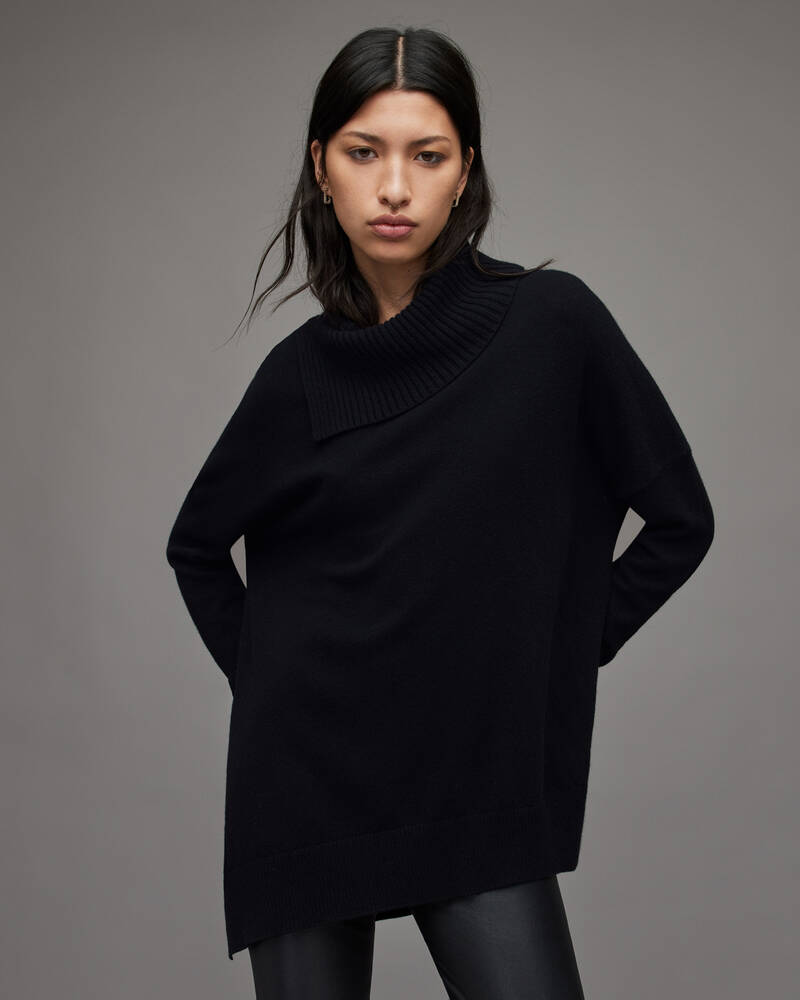 Allsaints Whitby Cashmere Ull Jumper Stickat Dam Svarta | SE.WK011X-5