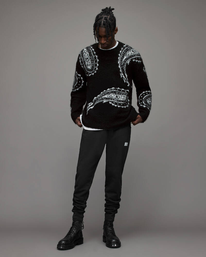 Allsaints Woodblock Paisley Crew Jumper Stickat Herr Svarta | SE.MK107X-5