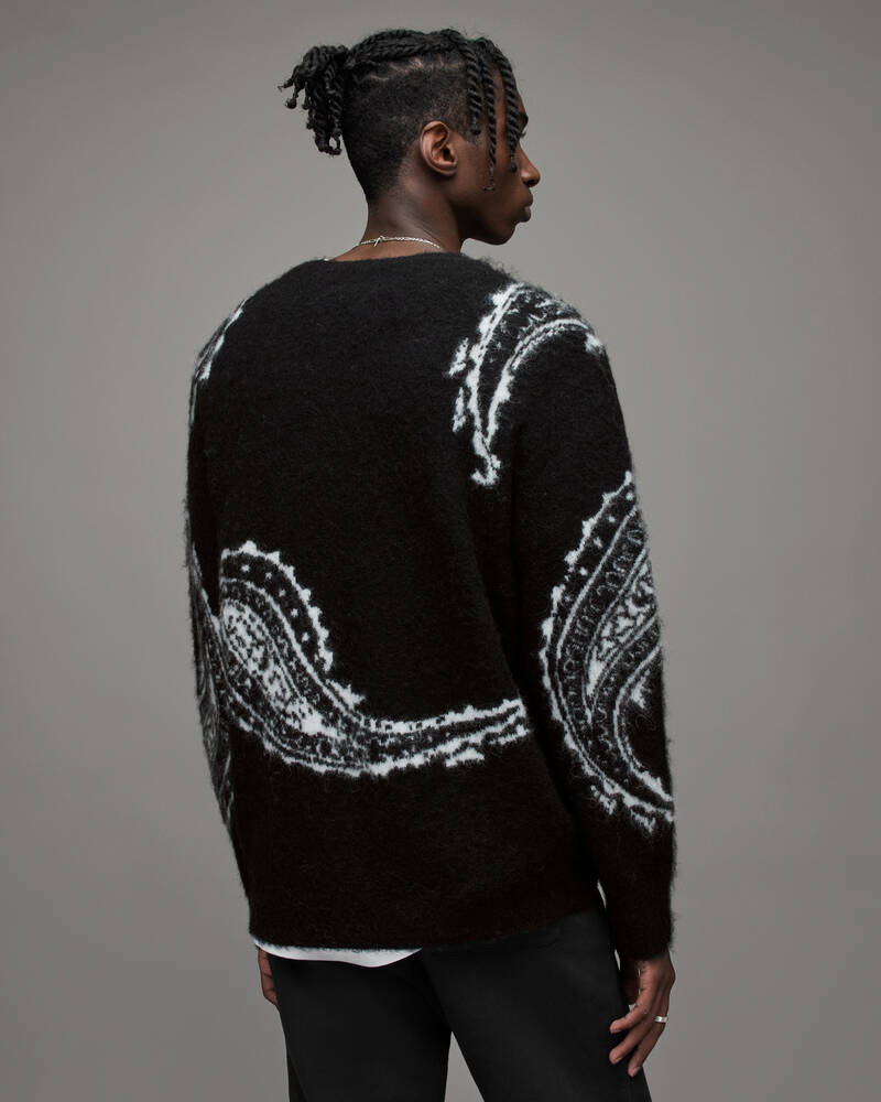 Allsaints Woodblock Paisley Crew Jumper Stickat Herr Svarta | SE.MK107X-5